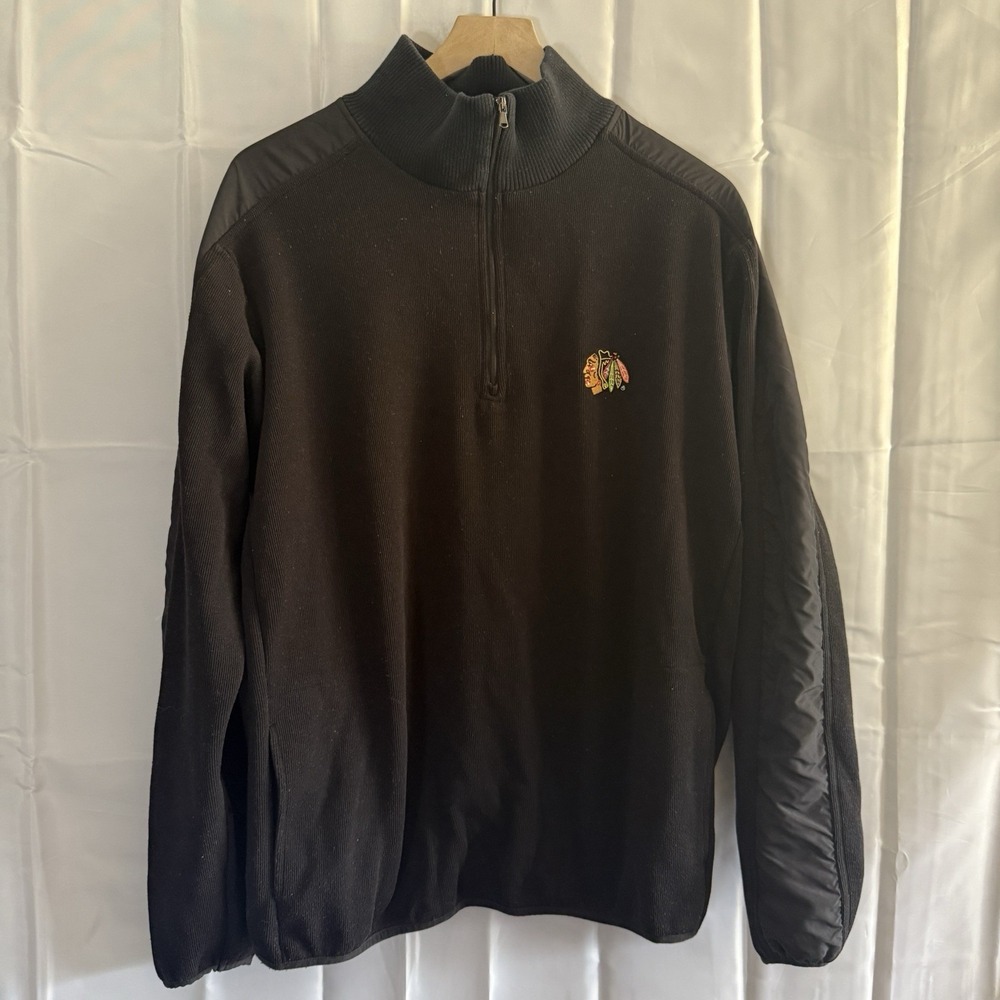 Mens‎ XL* Chicago Blackhawks Quarter Zip Sweater Jacket Black Hockey NHL